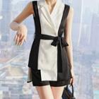 Set: Sleeveless Two Tone Shirt + Shorts