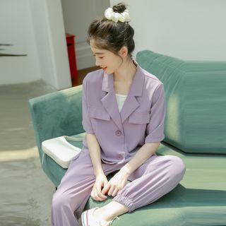 Short-sleeve Single-breasted Blazer / Cropped Harem Pants / Set