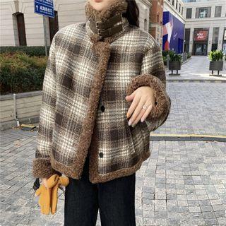 Buckled Collar Plaid Jacket