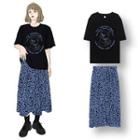 Short-sleeve Cartoon Print T-shirt / Leopard Print A-line Midi Skirt
