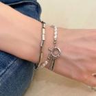 Set: Faux Pearl Bracelet + Bar Bracelet Set Of 2 - Silver - One Size