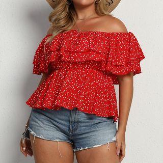 Plus Size Short-sleeve Heart Print Blouse