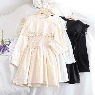 Lace Trim Long-sleeve Mini A-line Dress