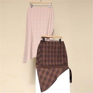 Asymmetirc-hem Plaid Skirt