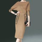 Zip Detail 3/4-sleeve Midi Sheath Dress