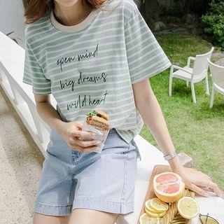 Letter Slit-side Stipe T-shirt