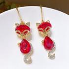 Fox Faux Crystal Dangle Earring Cs0129 - 1 Pair - Red - One Size
