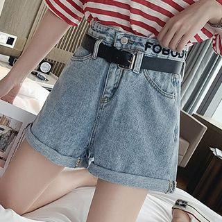 High-waist Lettering Denim Shorts