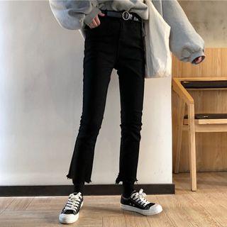 Cropped Fringed Boot-cut Pants