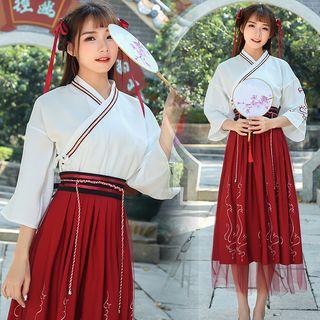Set: 3/4-sleeve Hanfu Top + Midi Skirt