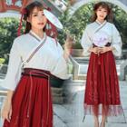 Set: 3/4-sleeve Hanfu Top + Midi Skirt