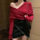 Off-shoulder Oversize Sweater / Irregular Hem Mini Pencil Skirt