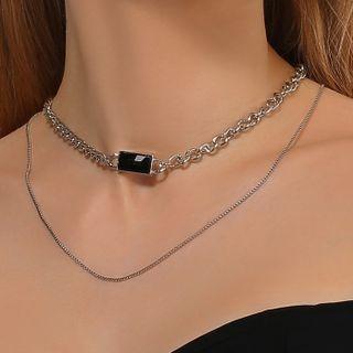Layered Necklace 01 - Silver - One Size