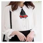 Detachable Floral-embroidered Tie Blouse