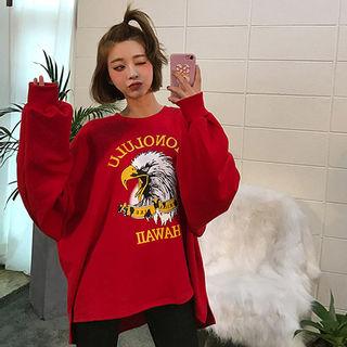 Dip-back Eagle Print Oversized Sweatshirt