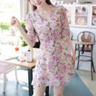 Button-front Puff-shoulder Floral Minidress
