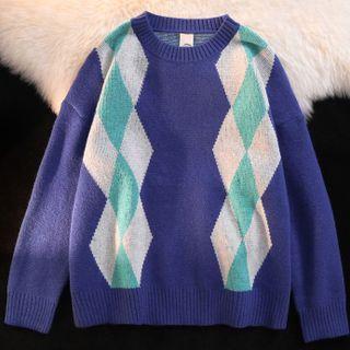 Argyle Sweater Purplish Blue - One Size