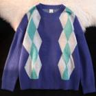 Argyle Sweater Purplish Blue - One Size