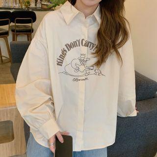 Lettering Cartoon Print Shirt