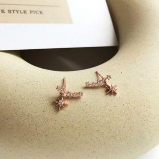 Rhinestone Earring 1 Pair - Studded Earring - Rhinestone - Rose Gold - One Size