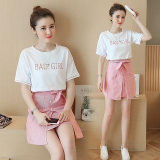 Set: Short-sleeve Lettering Top + Skirt