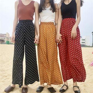 Cropped Wide-leg Dotted Pants