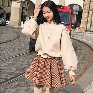 Set: Floral Sweatshirt + Plaid A-line Skirt