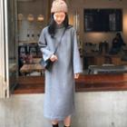 Turtleneck Long-sleeve Midi Pullover Dress Gray - One Size