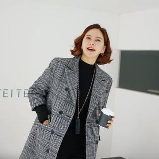 Double-breasted Glen-plaid Coat Black - One Size