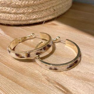 Leopard Print Alloy Hoop Earring 1 Pair - Leopard - Gold - One Size