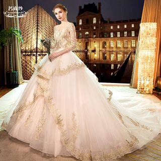 Embroidered 3/4-sleeve Ball Gown