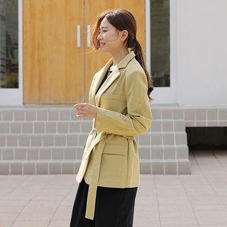 Single-breasted Cotton Jacket With Sash