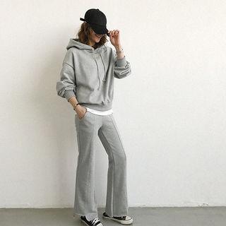 Set: Drop-shoulder Hoodie + Cutout-hem Sweatpants