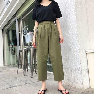 V-neck Short-sleeve T-shirt / Crop Wide Leg Pants