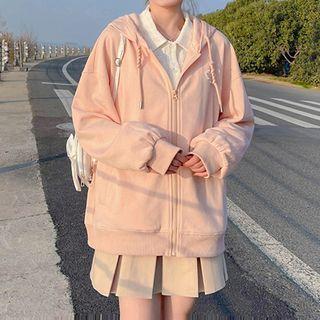 Faux Pearl Heart Zip Hoodie