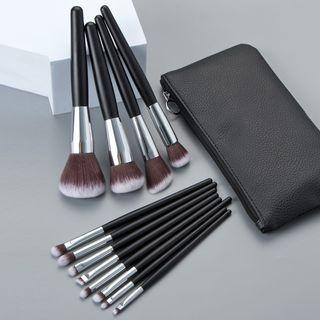 Set Of 12: Makeup Brush With Case With Case - 12 Pcs - Black & Silver - One Size