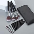 Set Of 12: Makeup Brush With Case With Case - 12 Pcs - Black & Silver - One Size