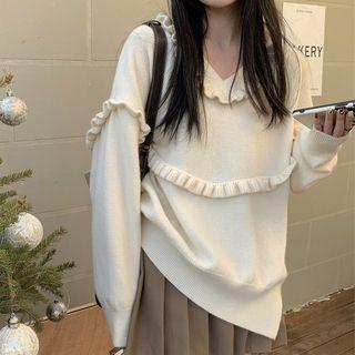 Long-sleeve Wood Ear Trim Sweater