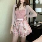 Twist-front Camisole Top / Cardigan / Floral Print Mini A-line Skirt