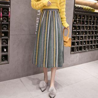 Striped High-waist Midi A-line Skirt