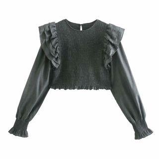 Ruffled Round-neck Cropped Top