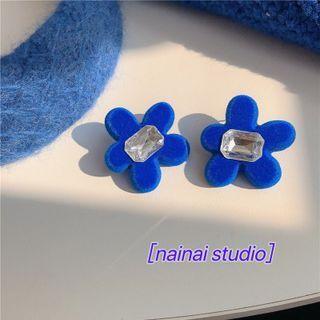 Flocking Flower Rhinestone Earring 1 Pair - Blue - One Size