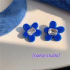 Flocking Flower Rhinestone Earring 1 Pair - Blue - One Size