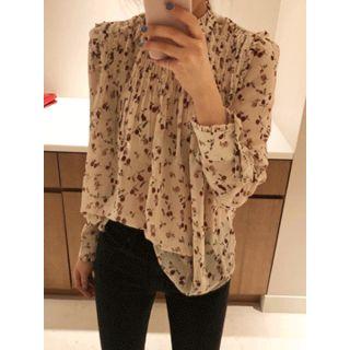 Turtle-neck Floral Print Top