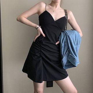 Spaghetti Strap Ruched Mini A-line Dress