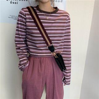 Long-sleeve Striped Cropped Tee