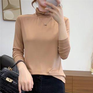 Turtleneck Long-sleeve T-shirt Coffee - One Size