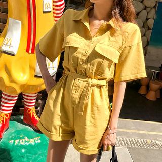 Cargo-pocket Shirt Playsuit With Belt
