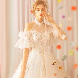 Cutout Shoulder Ball Gown Wedding Dress