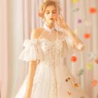 Cutout Shoulder Ball Gown Wedding Dress